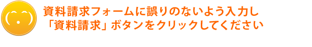 資料請求フォームに誤りのないよう入力し、「資料請求」ボタンをクリックしてください。